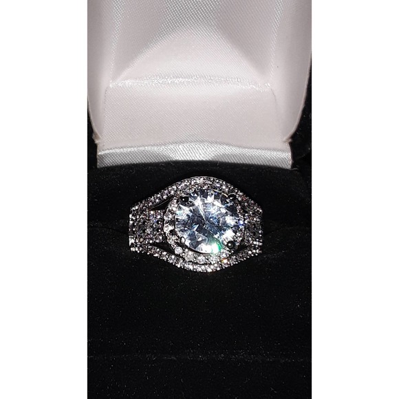 NIB Sz 7 s925 Silver Aquamarine & CZ Diamond Ring - Picture 2 of 6